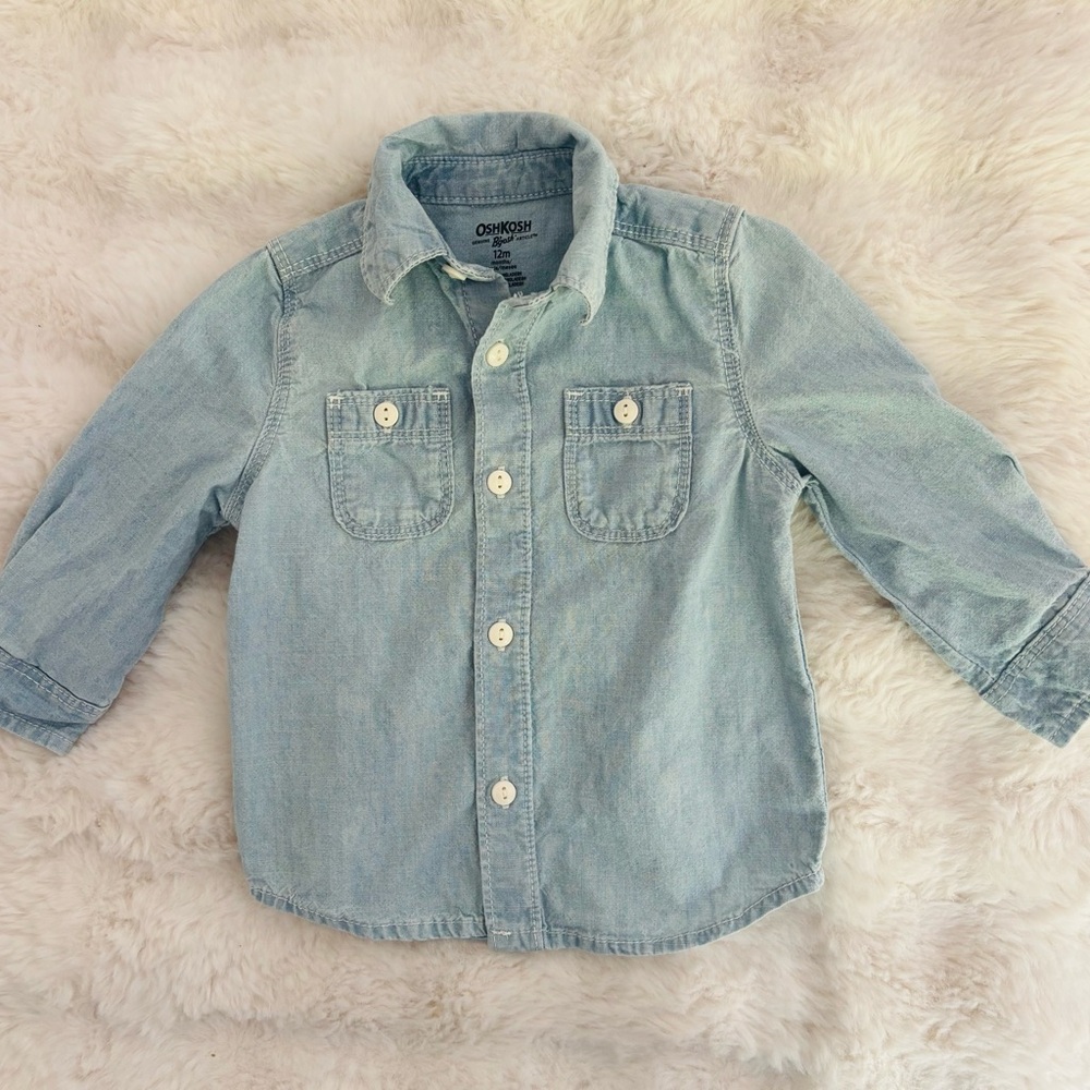 OshKosh B'gosh Blue Denim long sleeve button up for boy or a girl 12 months